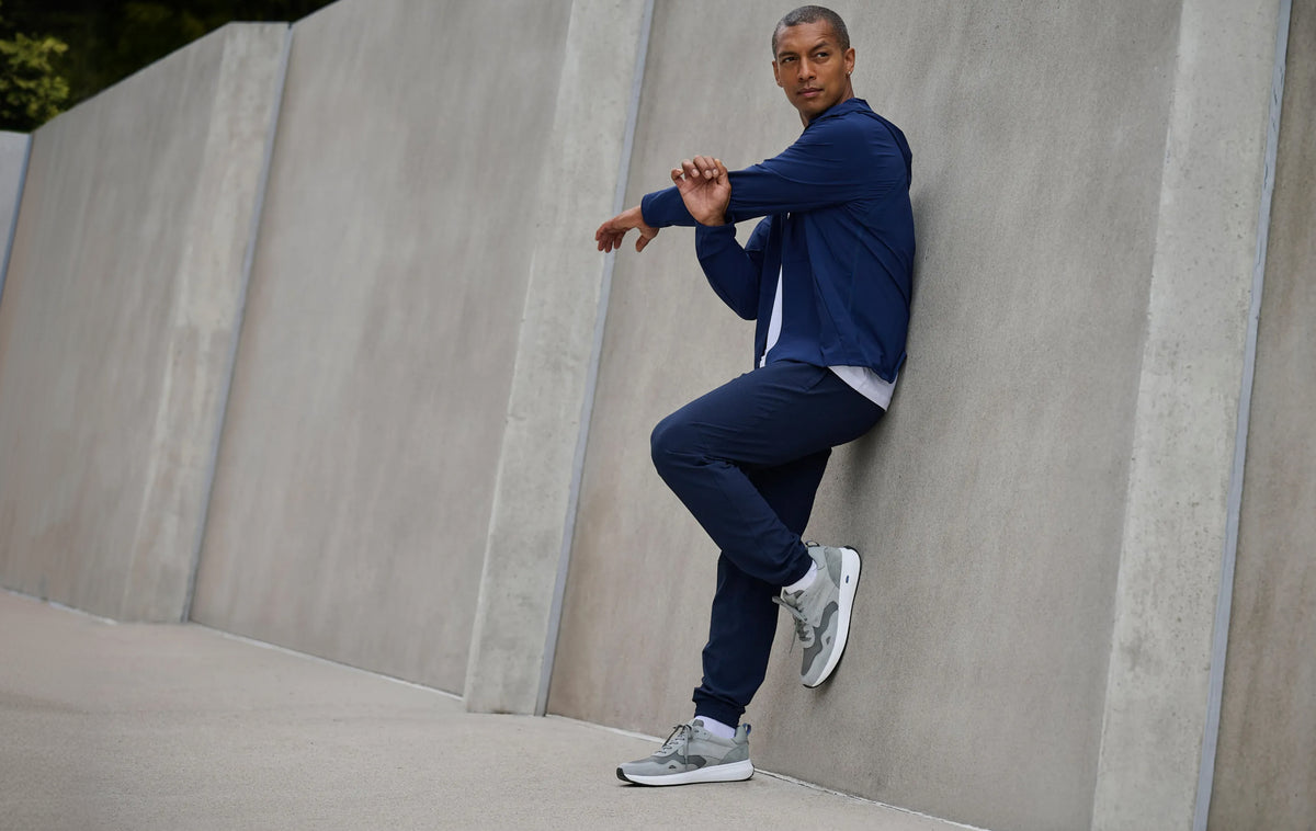 Editorial banner featuring model wearing Tilman Lace-up Casual Sneakers